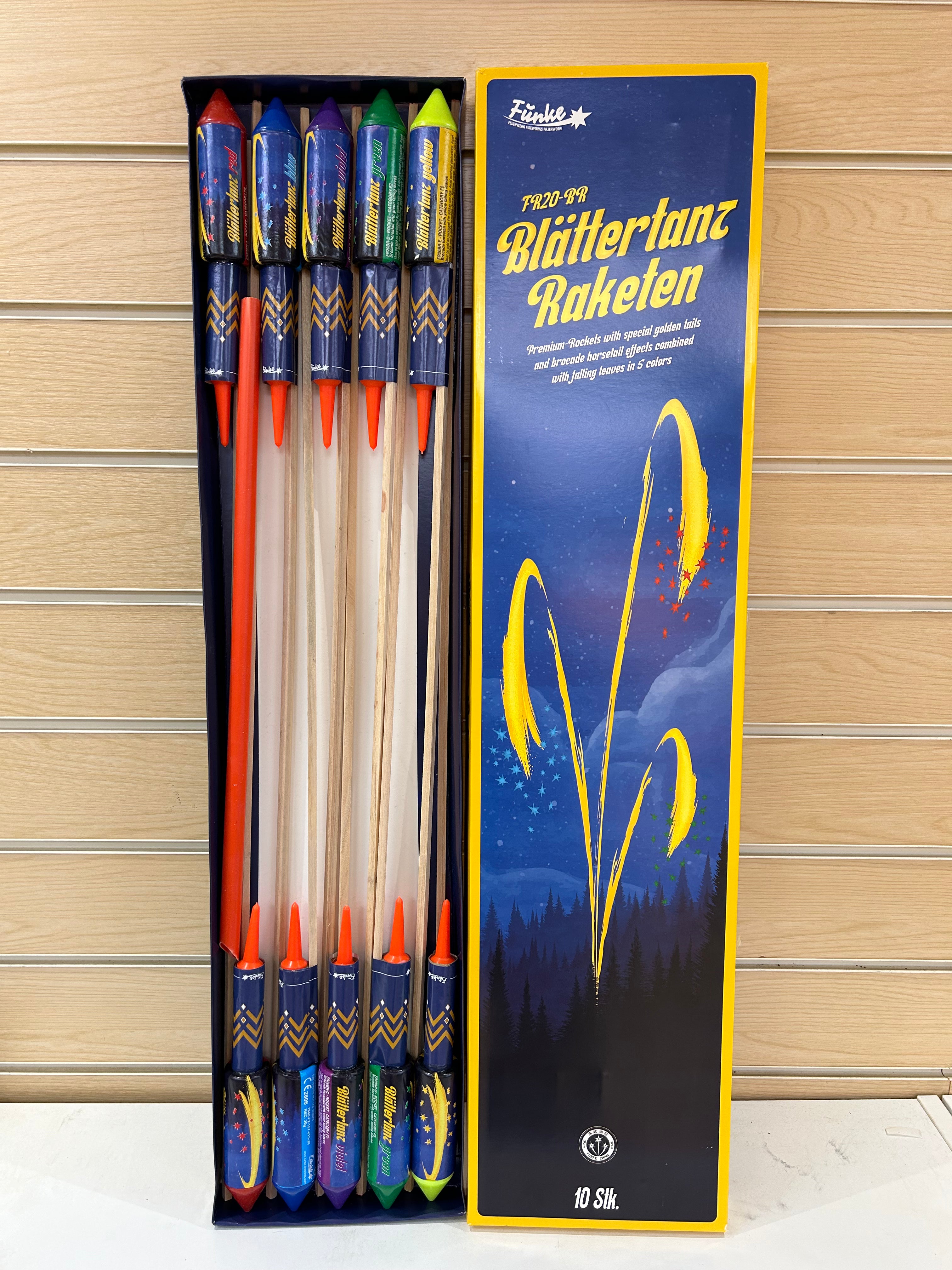 Blattertanz Rakeren Rockets ( Low Noise , box of 10 ) THESE HAVE TO BE THE BEST HORSETAIL EFFECT ROCKETS ON THE MARKET, WOW !! )