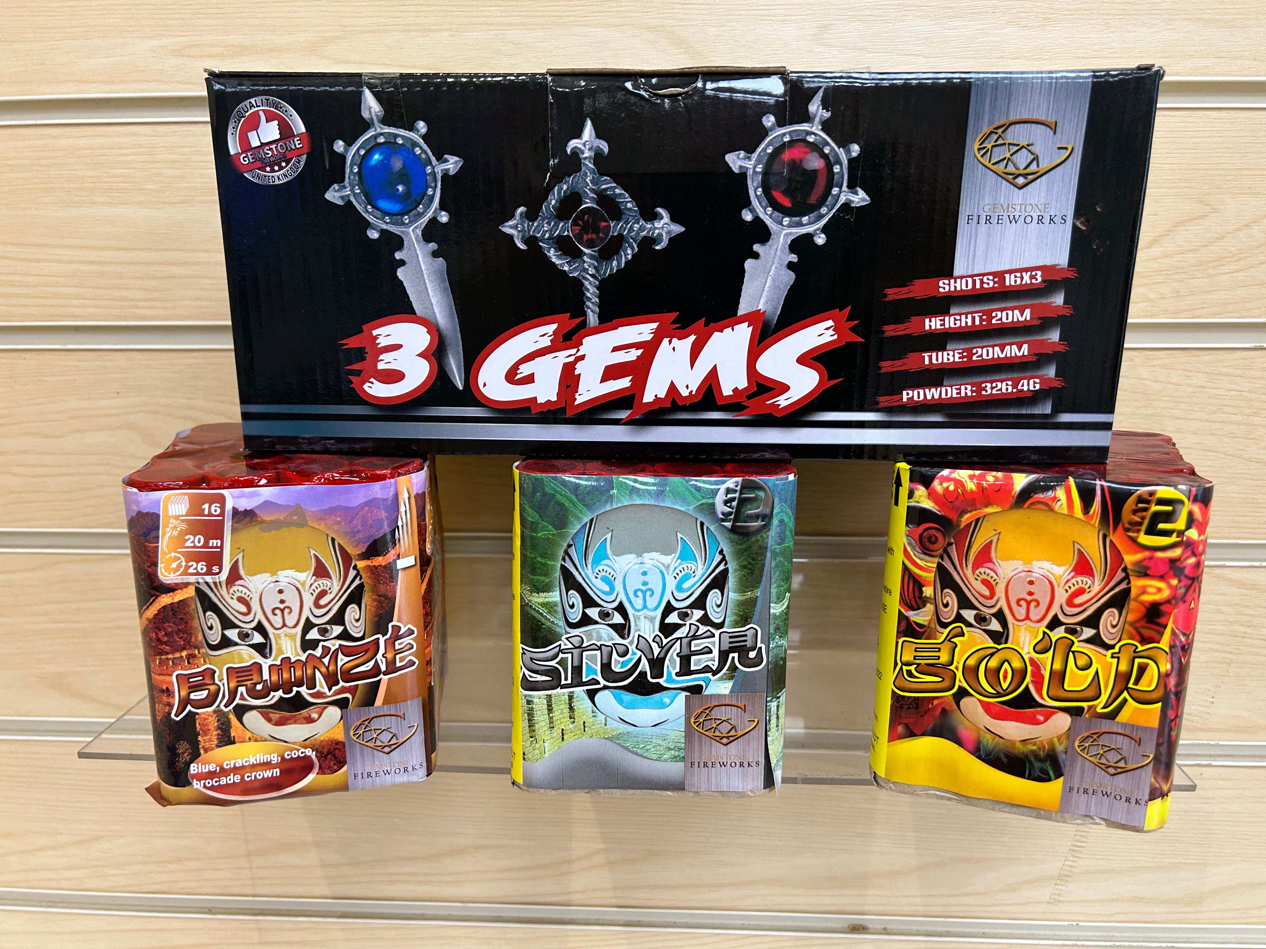 3 Gems , Set of 3 Different 16 Shot Fireworks